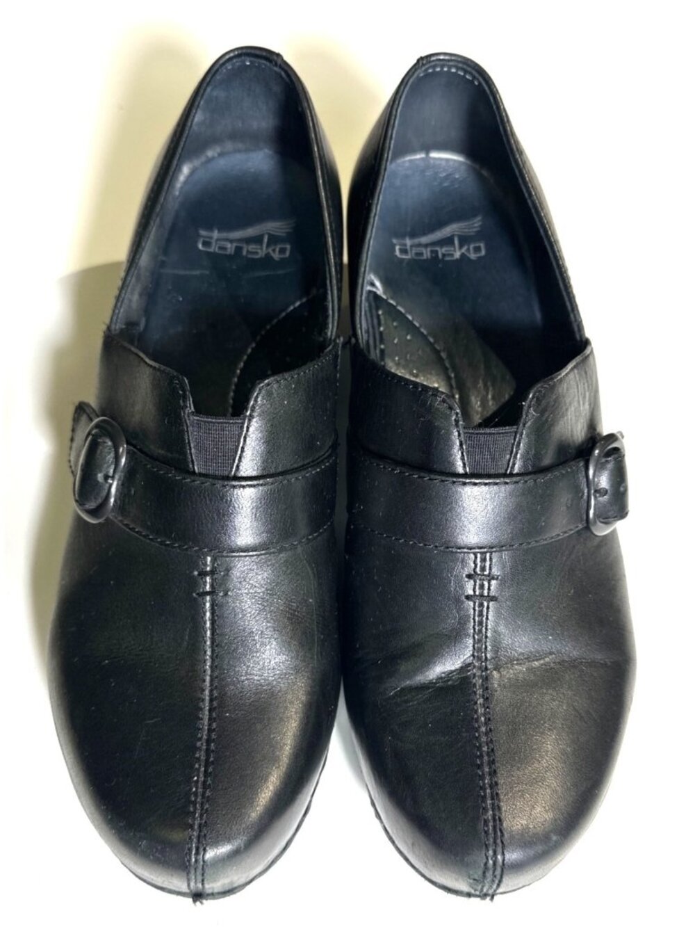 Dansko Womens Black Leather Buckle Slip-On Shoes Sze 39 Comfortable Professional
